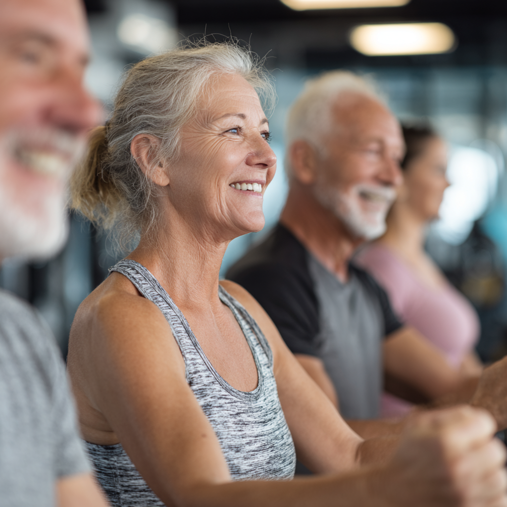 Mature adults engaging in guided fitness training session